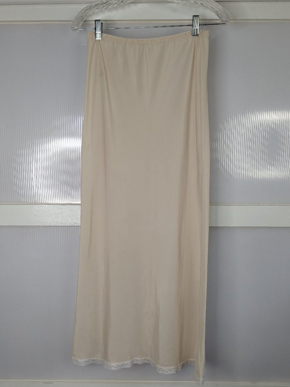 Vintage Farr West Skirt Maxi Half Slip Back Slit Lace Hem Cream White Size XS
